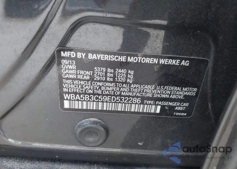 2014 BMW 535I xDrive из США, поврежденный, VIN WBA5B3C59ED532286